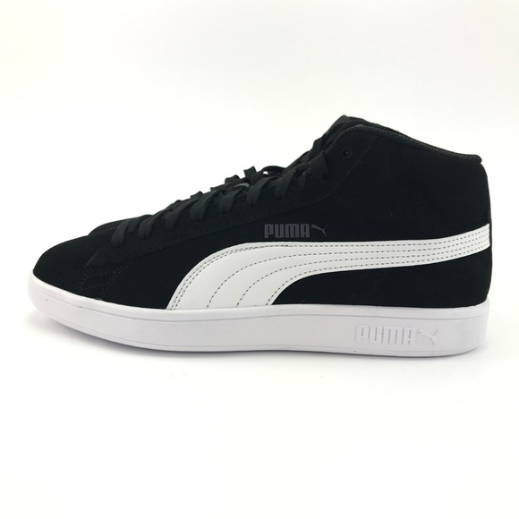 PUMA Mens Smash V2 Mid Suede Black White Shoes - Picture 4 of 8